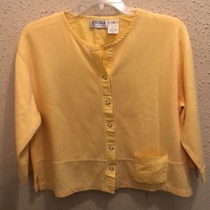 Erica Women’s Yellow Ribbed Shirt SZ XL boho Cottage core boxy Cardigan sweater